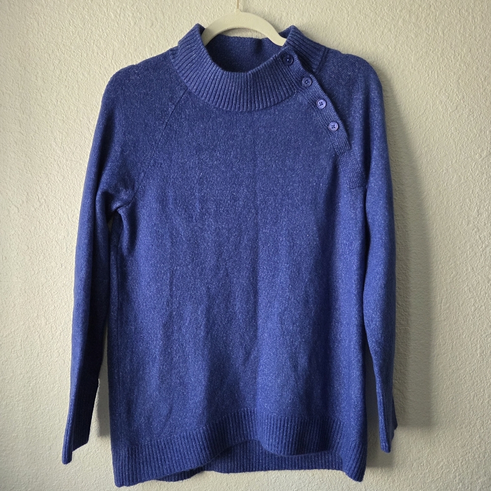 NWT Size XS Talbots Blue Funnel Neck Button Detail Sweater Warm Comfy